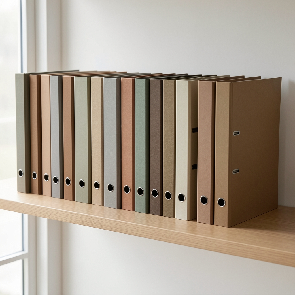 A row of organized file folders arranged in sequence on a clean wooden surface, representing stages in a structured process